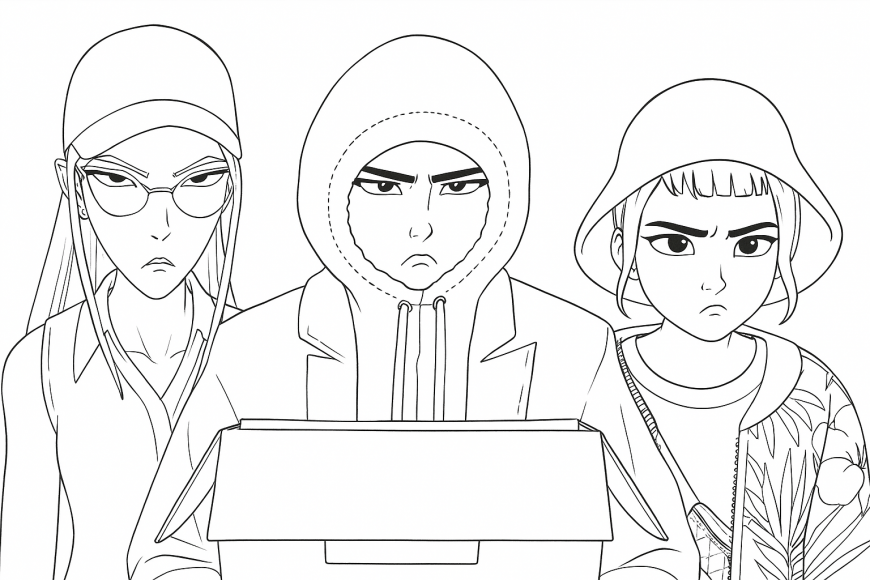 Rumi, Mira and Zoey in disguise coloring page