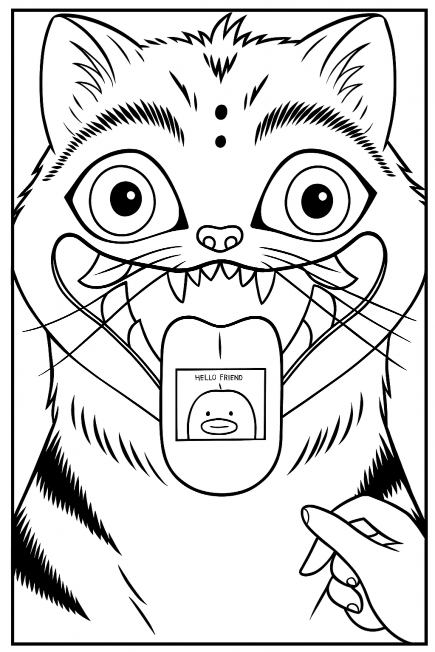 KPop Demon Hunters Tiger Hello Friends message coloring page