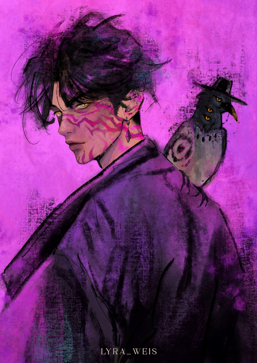 KPop Demon Hunters Jinu fan art Jinu and six-eye Magpie