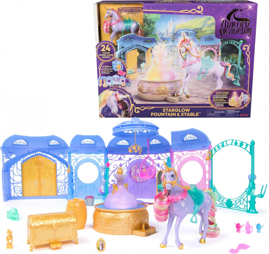 Unicorn Academy Starglow Fountain and Stable Playset with Wildstar