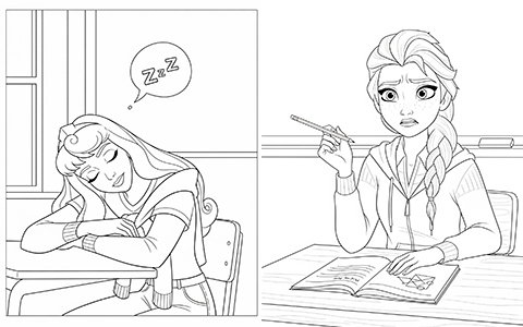 Back to School Coloring Pages with modern Disney Princess Style - free printables