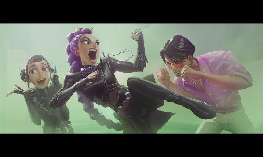 kpop demon hunters Color keys for the dinner, bath house and concerts sequence.