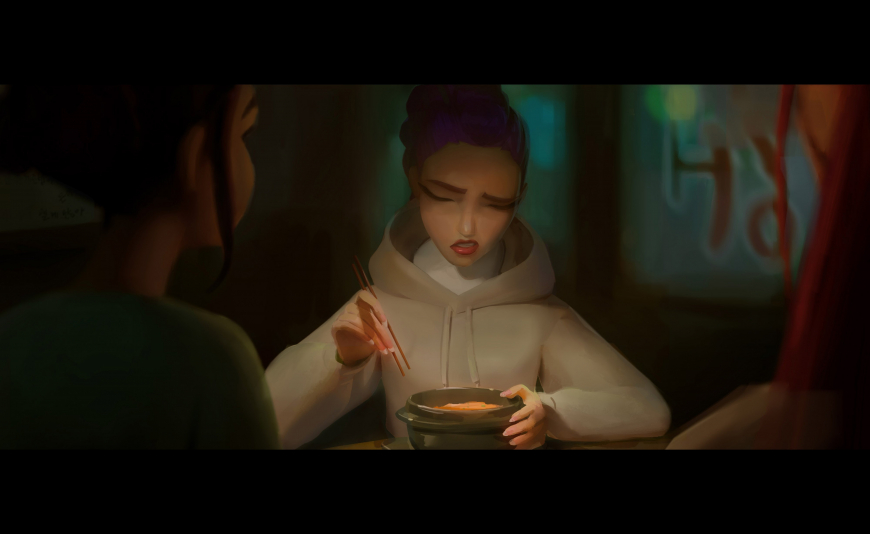 kpop demon hunters Color keys for the dinner, bath house and concerts sequence.