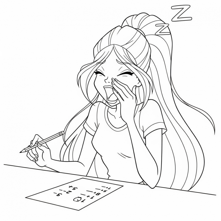 Falling Asleep in Class winx coloring page