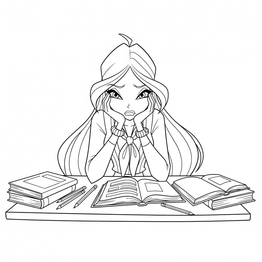 Winx Piles of Textbooks coloring page