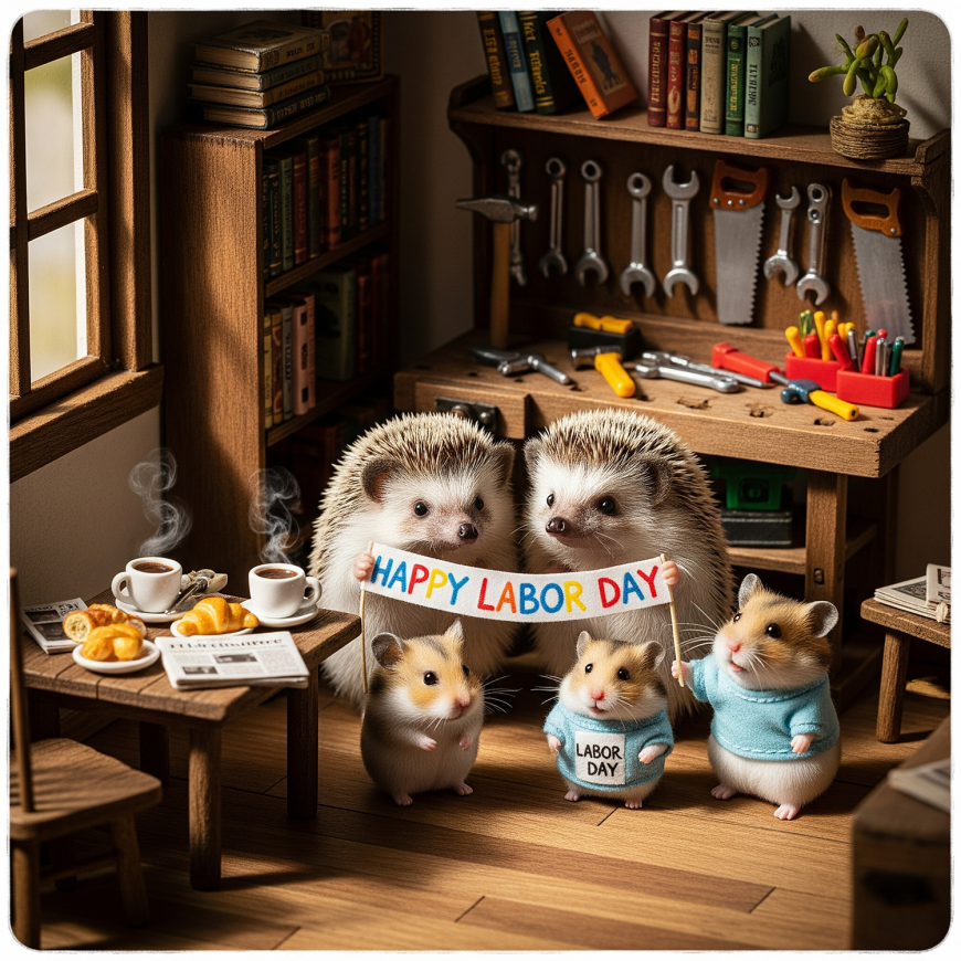 Cute and Creative Happy Labor Day Cards images with Hedgehogs and Hamsters