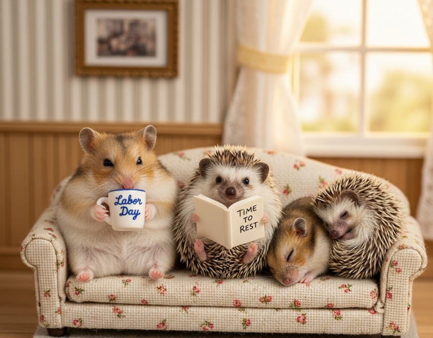 Cute and Creative Happy Labor Day Cards images with Hedgehogs and Hamsters