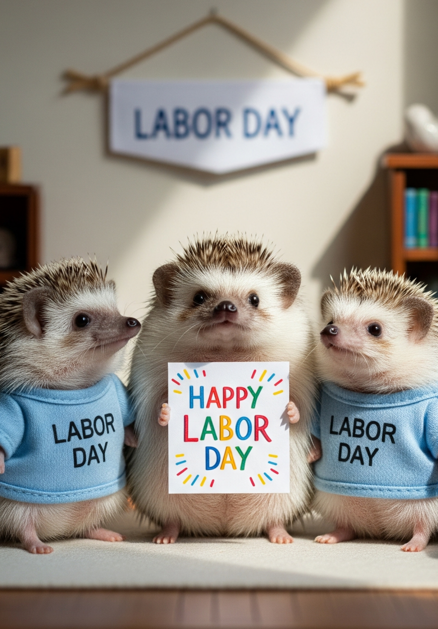 Cute and Creative Happy Labor Day Cards images with Hedgehogs and Hamsters