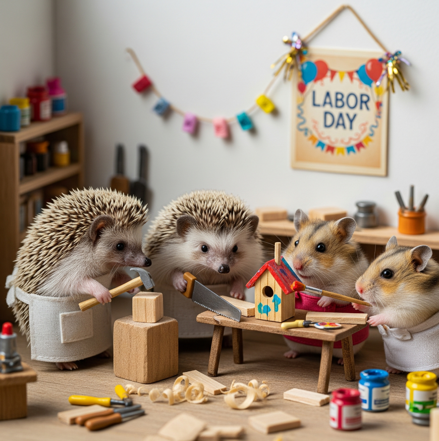 Cute and Creative Happy Labor Day Cards images with Hedgehogs and Hamsters