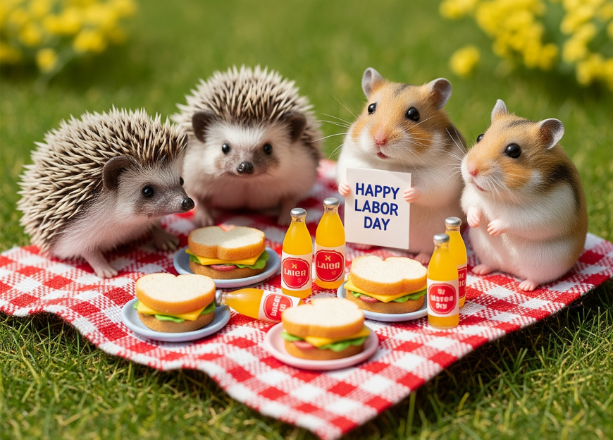 Cute and Creative Happy Labor Day Cards images with Hedgehogs and Hamsters