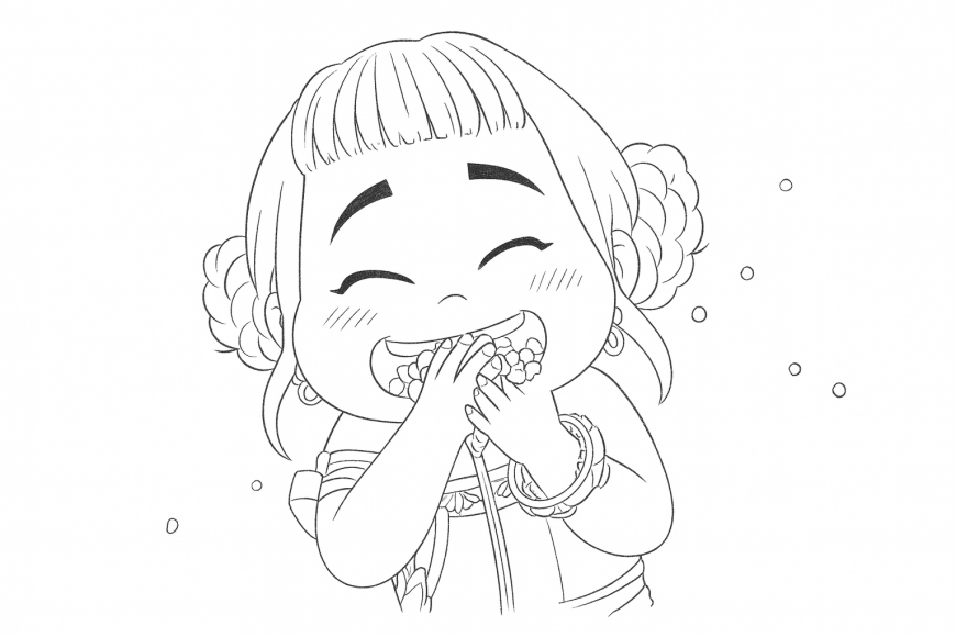 Zoey eating snacks face coloring page