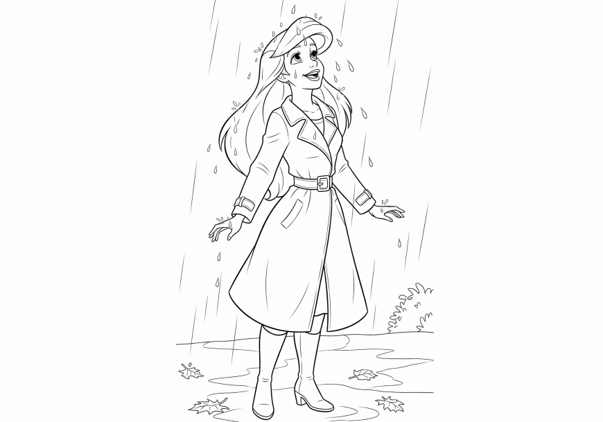 Ariel Coloring Page – Walking in the Autumn Rain