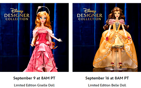 2025 Limited Edition Disney Designer Collection dolls: Aurora, Belle, Esmeralda, Giselle, Tinkerbell