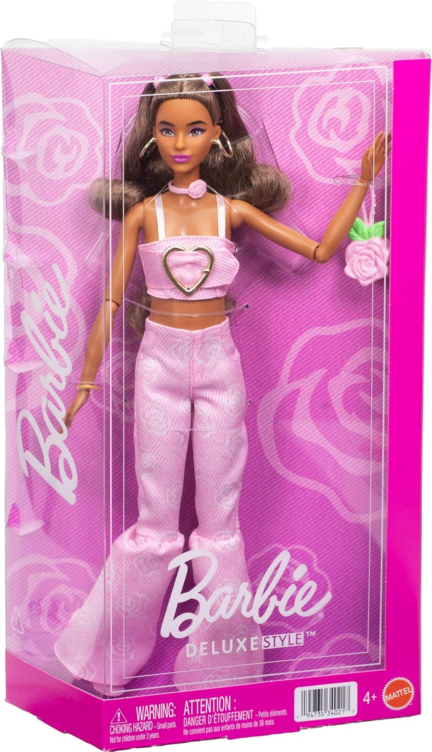 Barbie Deluxe Style Fashion Doll #12 in Pink Denim Crop Top and Flare Jeans JJN72