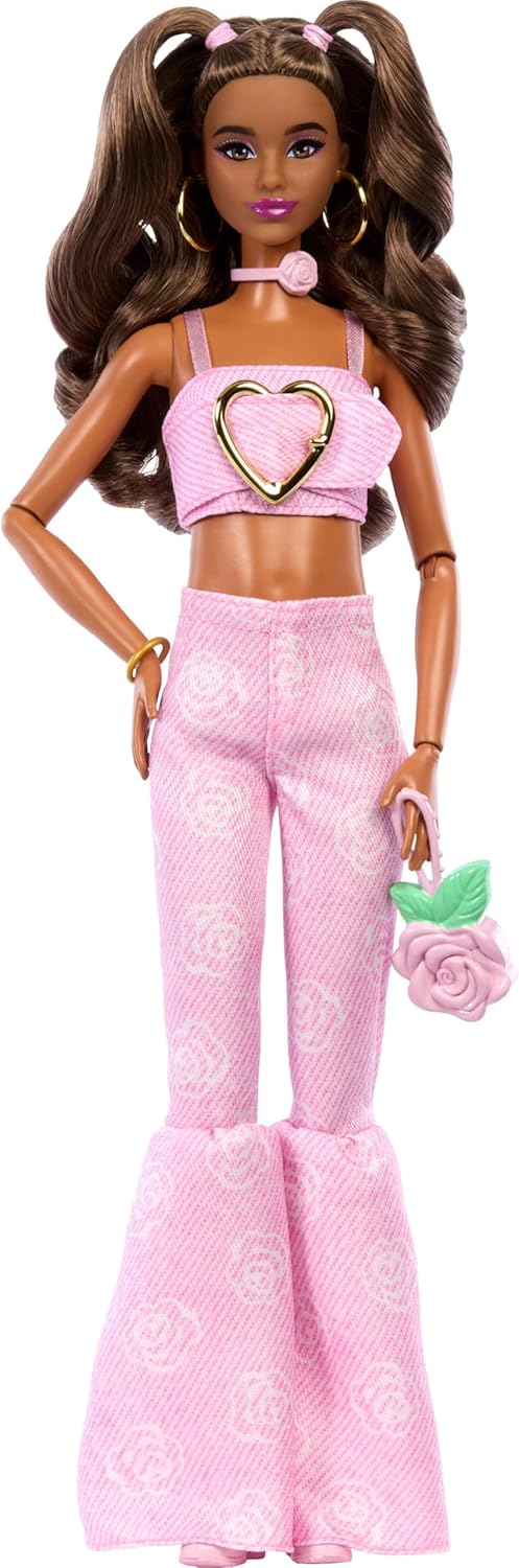 Barbie Deluxe Style Fashion Doll #12 in Pink Denim Crop Top and Flare Jeans JJN72