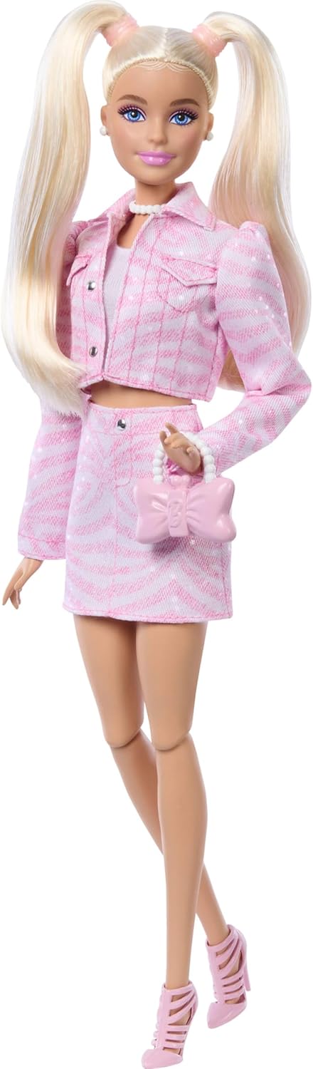 Barbie Deluxe Style Fashion Doll #9 in Matching Pink Denim Jacket & Skirt Set, Blonde JJN69