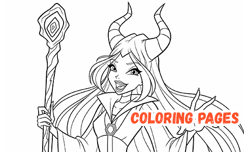 Winx Halloween Coloring Pages: Bloom as Disney and Tim Burton's Villains