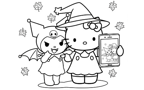 Hello Kitty Halloween and Fall coloring pages