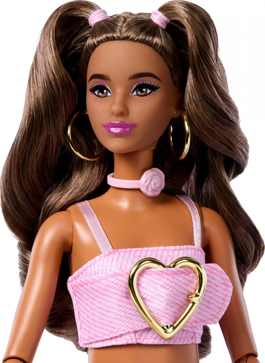 Barbie Deluxe Style Fashion Doll #12 in Pink Denim Crop Top and Flare Jeans JJN72