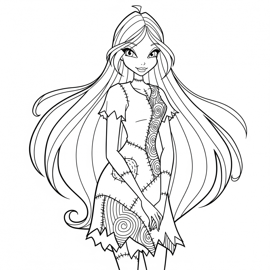 Winx style Sally (The Nightmare Before Christmas) coloring page