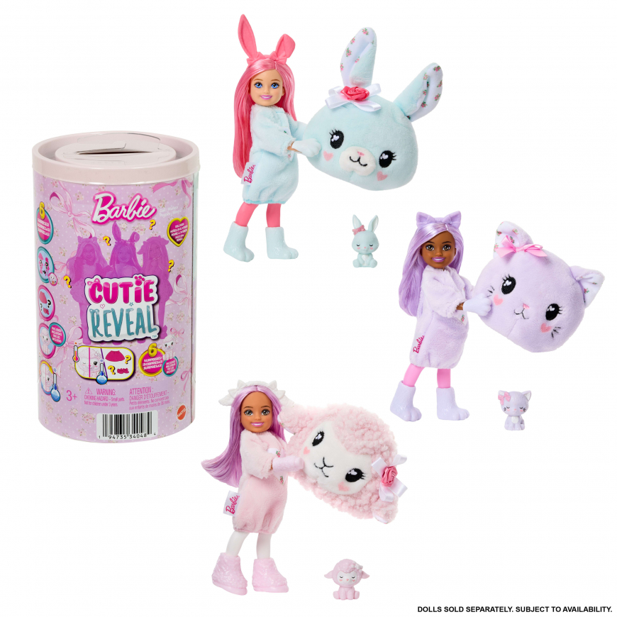 Barbie Cutie Reveal Chelsea 2025 Lamb, Bunny and Kitty dolls