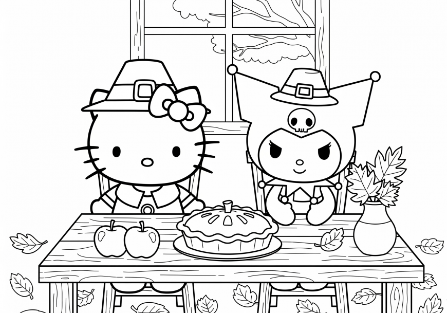 Hello Kitty Halloween and Fall coloring pages