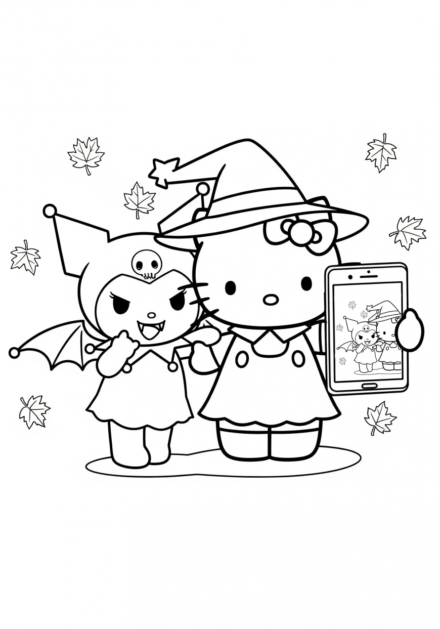 Hello Kitty Halloween and Fall coloring pages
