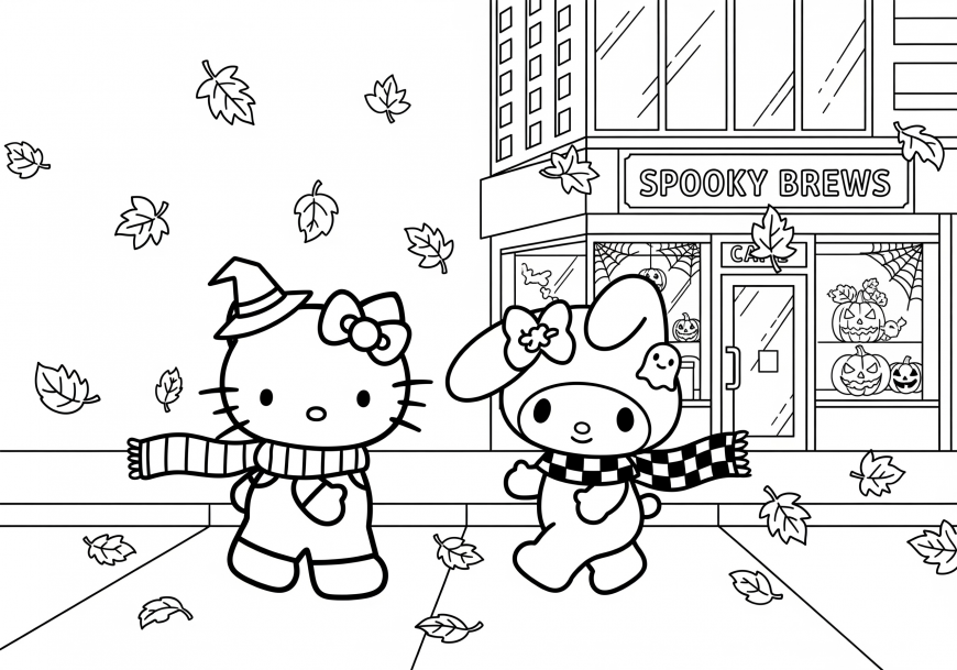 Hello Kitty Halloween and Fall coloring pages