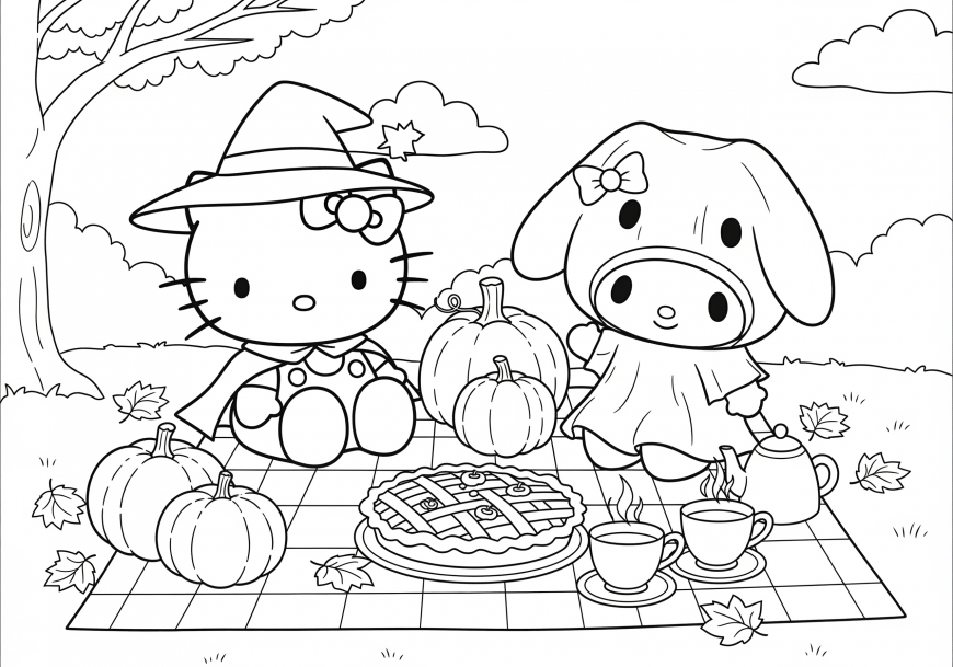 Hello Kitty Halloween and Fall coloring pages