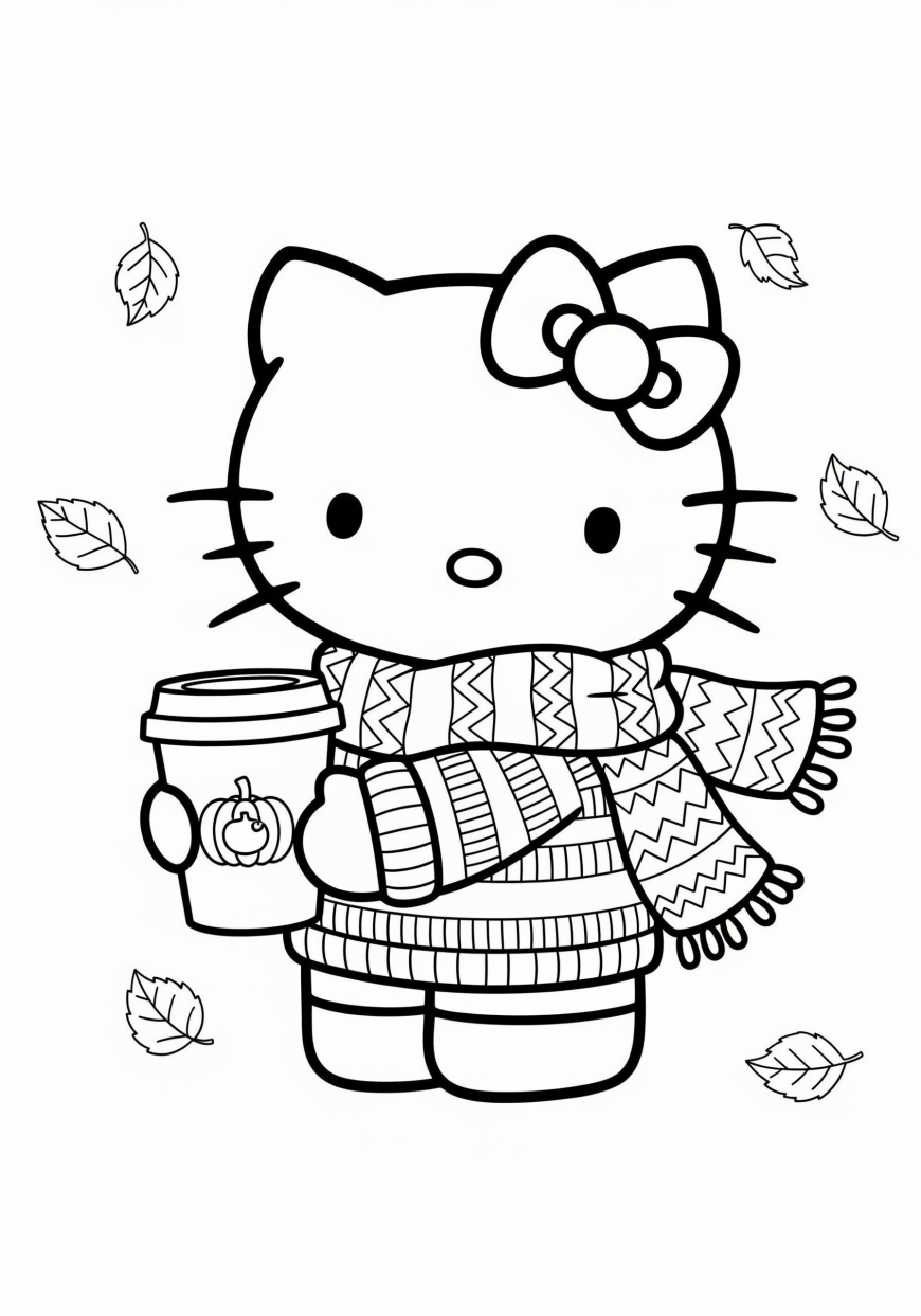Hello Kitty Halloween and Fall coloring pages