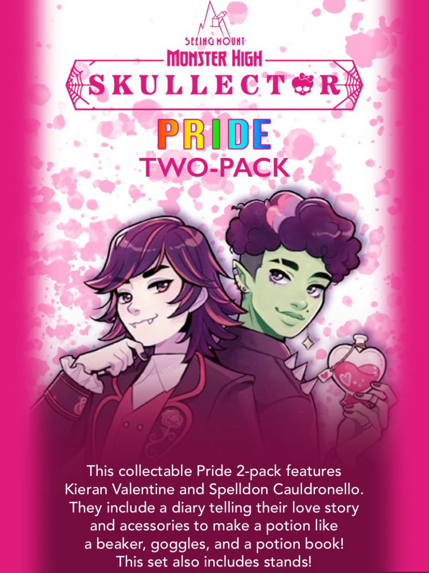 Monster High Skullector Pride 2026 2-pack Kieran Valentine and Spelldon Cauldronello dolls