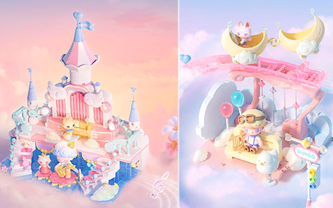 DIMOO Dream Melody Series Blocks Building sets - Lily Ferris Wheel, Galactic Carousel, Melody Ball and Crescent Moon Racer