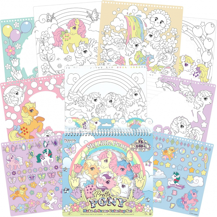 My Little Pony G1 Pretty Pony Make a Scene coloring set with stickers