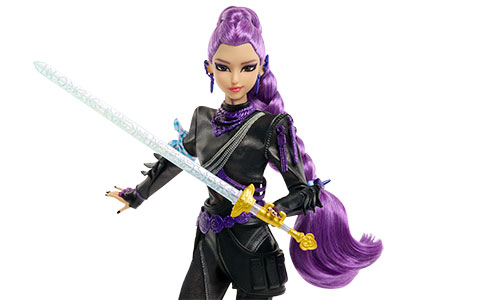 KPop Demon Hunters Deluxe Rumi fashion doll in black latex bathhouse battle outfit