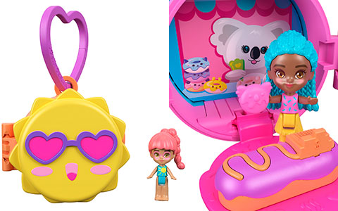 Polly Pocket Doll & Mini Compact Micro Playsets with Keychain Clip