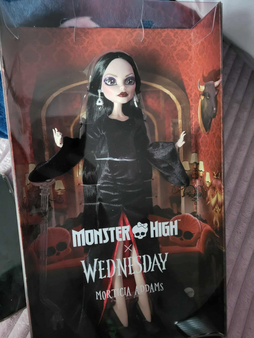 Monster High x Wednesday Morticia Addams doll in real life photos