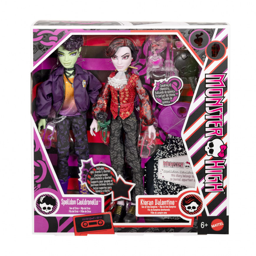 Monster High Skullector 2026 2-pack Kieran Valentine and Spelldon Cauldronello dolls