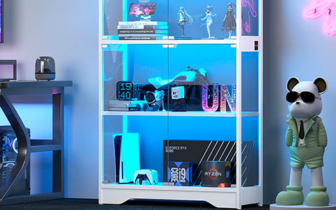 knoworld Display Cabinet with Glass Doors, 63" Tall shelves for Action Figures, Collectibles, Books
