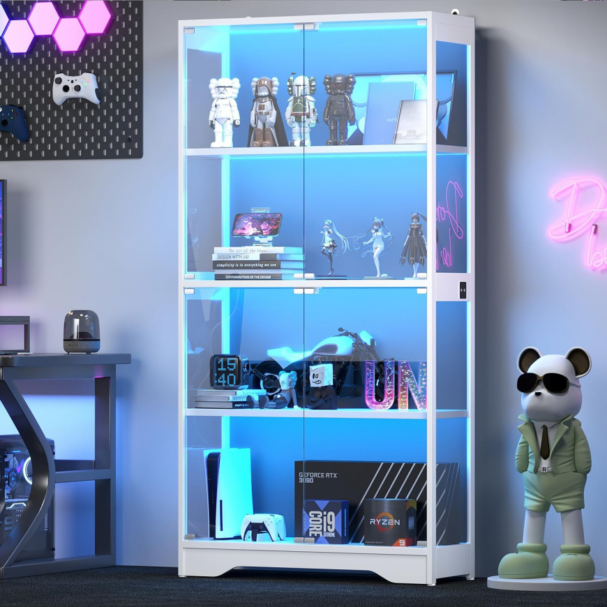 knoworld Display Cabinet with Glass Doors, 63" Tall shelves for Action Figures, Collectibles, Books