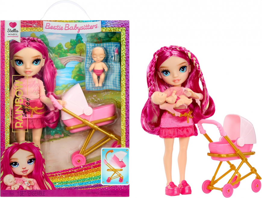 Rainbow High Junior High Bestie Babysitters Stella Monroe (Fuschia) doll