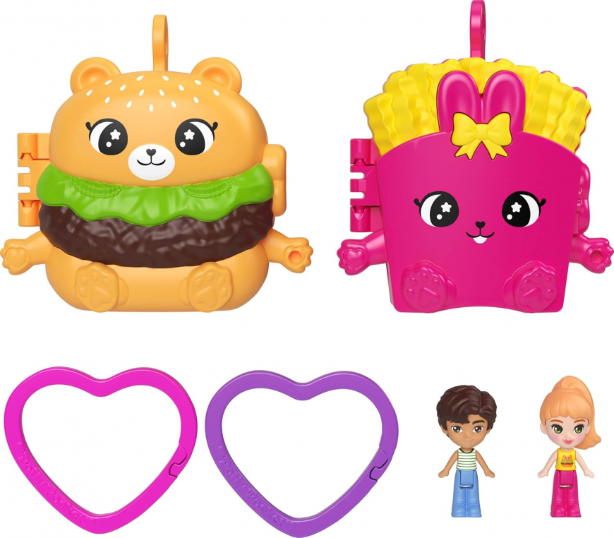 Polly Pocket Doll & Mini Compact Duo Bestie Food BFF combo meal