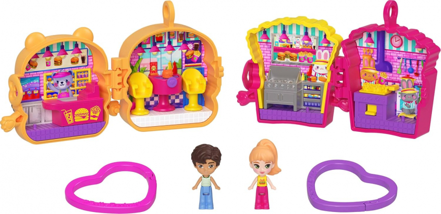 Polly Pocket Doll & Mini Compact Duo Bestie Food BFF combo meal