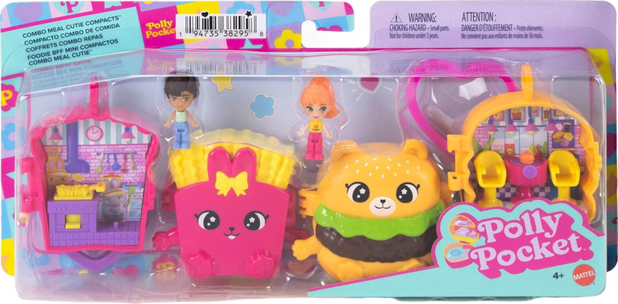 Polly Pocket Doll & Mini Compact Duo Bestie Food BFF combo meal