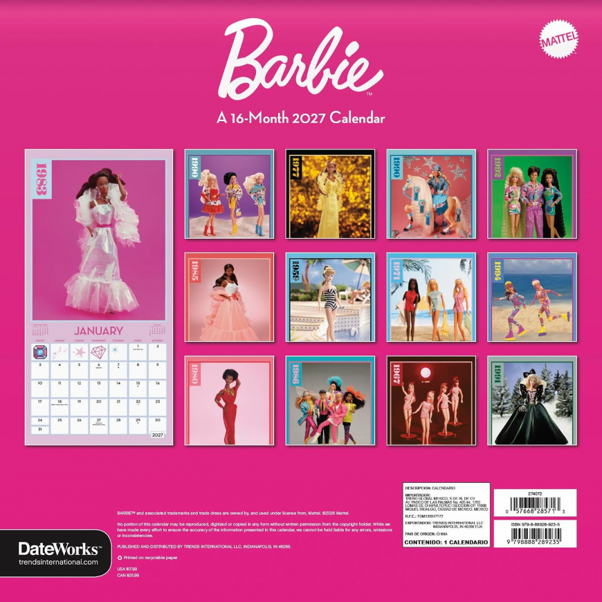 Barbie Vintage Dolls Wall Calendar 2027