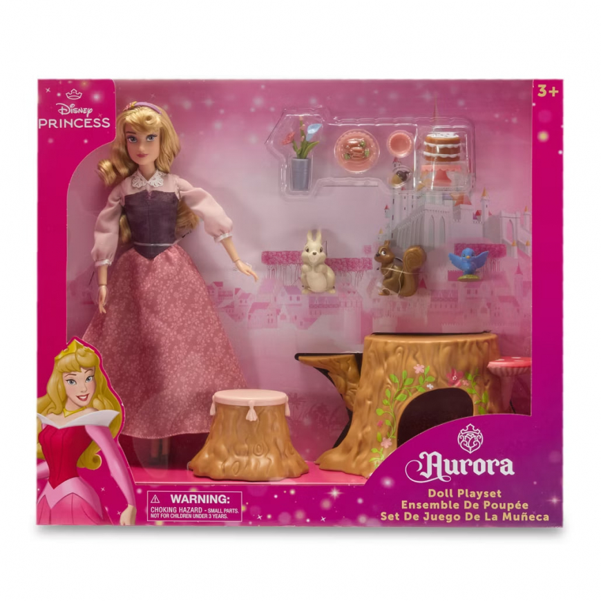 Disney Store Aurora Classic Doll Playset with forest tea party accessories
