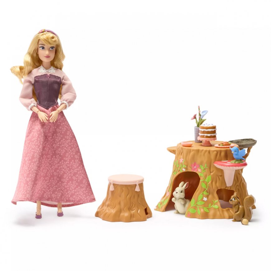 Disney Store Aurora Classic Doll Playset with forest tea party accessories
