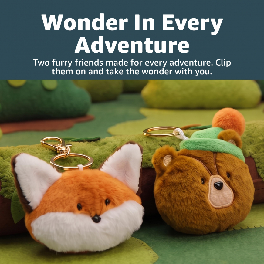 Forest Friends Fox & Bear Keychain Plush 2-Pack