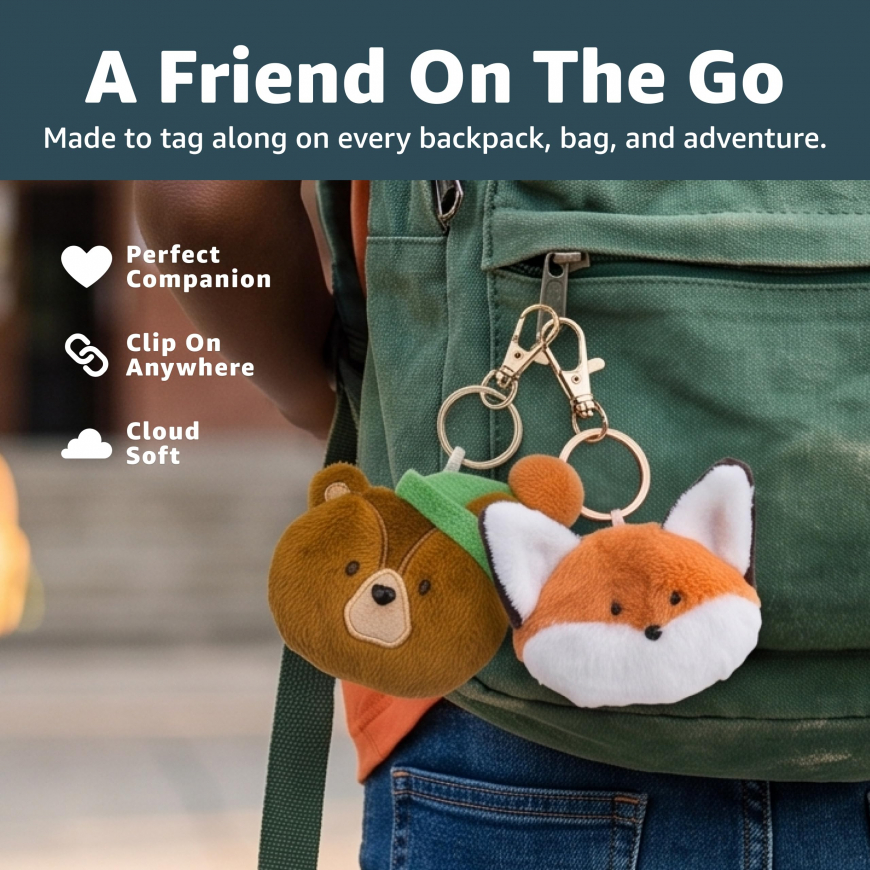 Forest Friends Fox & Bear Keychain Plush 2-Pack