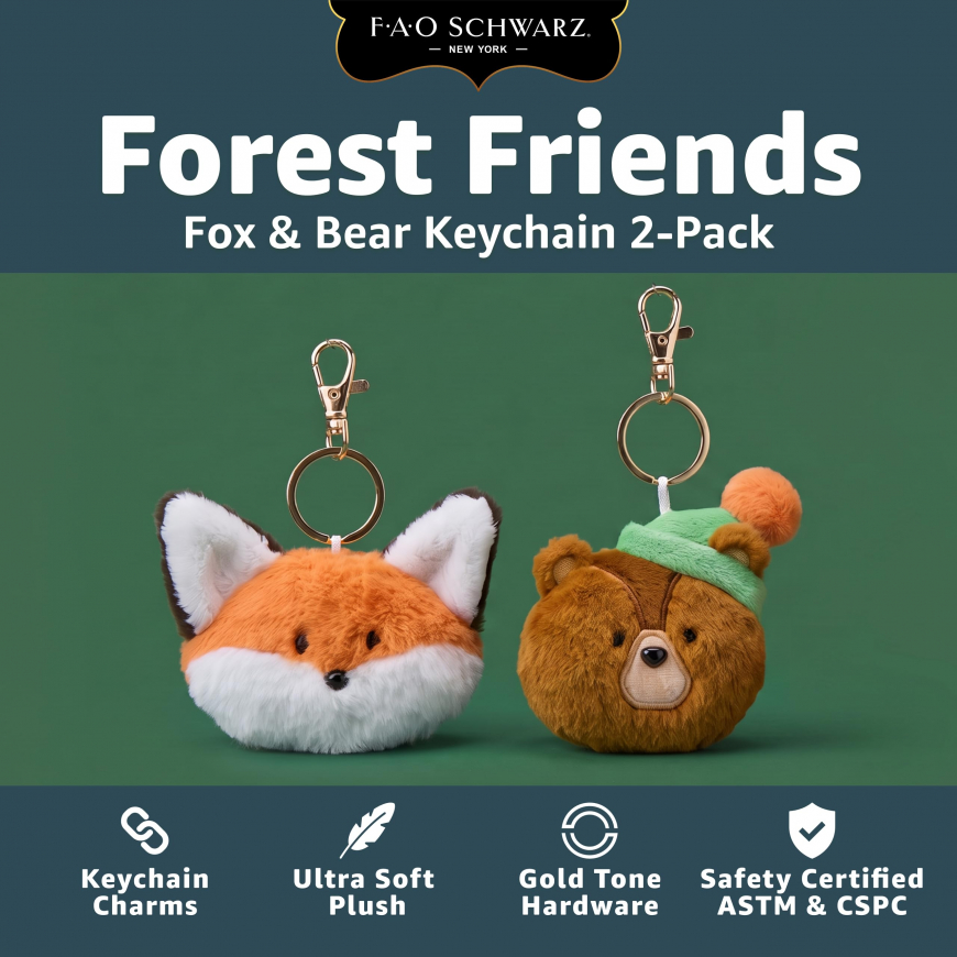 Forest Friends Fox & Bear Keychain Plush 2-Pack