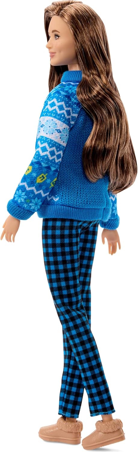 Barbie Holiday Sweater Hanukkah Doll with Brunette Wavy Hair JML11